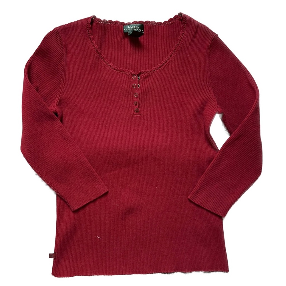 Lauren Ralph Lauren Red Button Knit Top